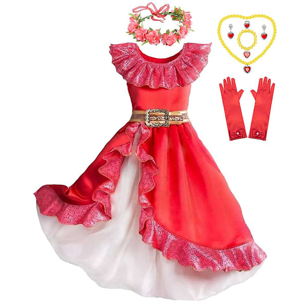 Elena Avalorin prinsessapuku tyttö Disney Anime roolileikki vaatteet Halloween karnevaali Cosplay asu lapset punainen röyhelö pitkä mekko Elena setit 03 Elena Sets 03 7-8Y Tag-L