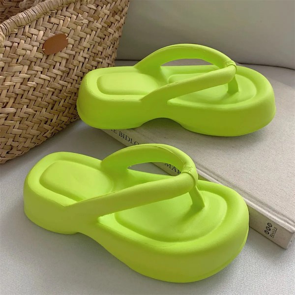 EVA tyksålede slippers til kvinder med sildebensmønster, høje skridsikre sandaler, strandsko, sommer mode, bløde clip-on flip-flops grn green 36-37(foot22.5-23cm)