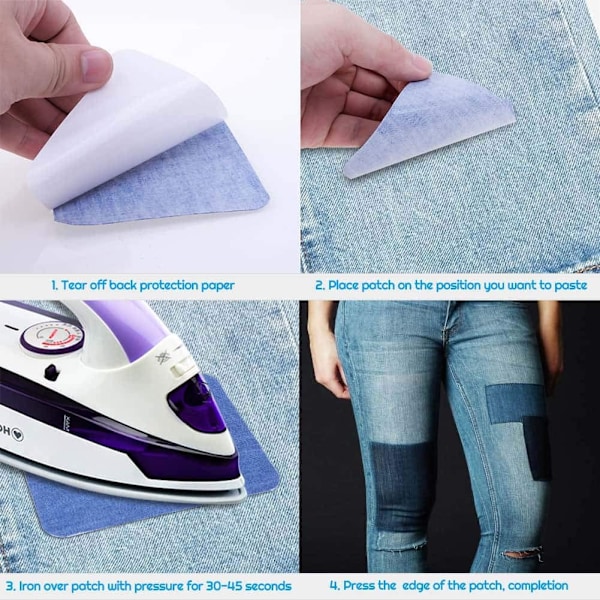 20 st strykjärnspåstrykbara tygpatchar i denim för jeanslagning, lagningslappar för kläder, lagningskit för insidan av jeans och kläder i