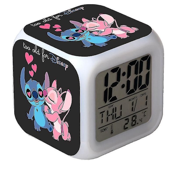Lilo & Stitch Fargerik Fargeskiftende Kvartett Vekkerklokke LED Nattelys Bursdagsgave Stil P