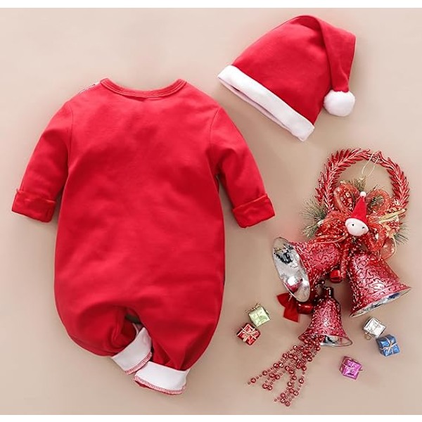 Babyflicka Jultomte Kostym 1:a Jul Outfit Med Hatt Storlek 0-24 Månader Röd Röd Red 73