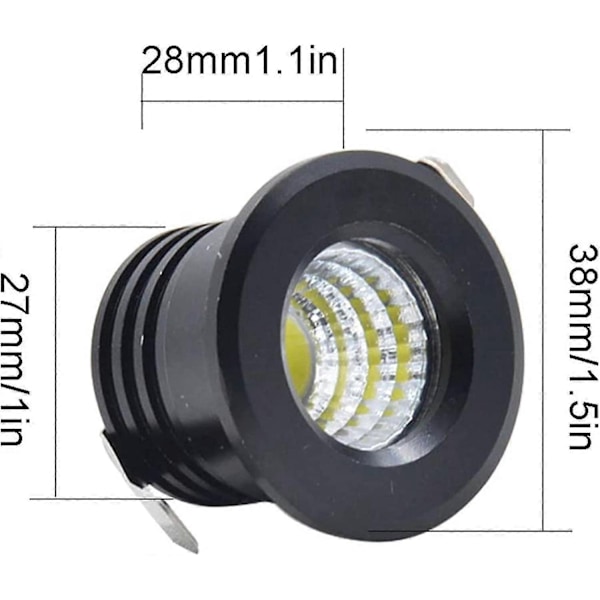 6-pak Mini Sort LED Forsænket Loftspot Mini LED Spotlight til Skab Loftslampe, 3W, Varm Hvid-WELLNGS