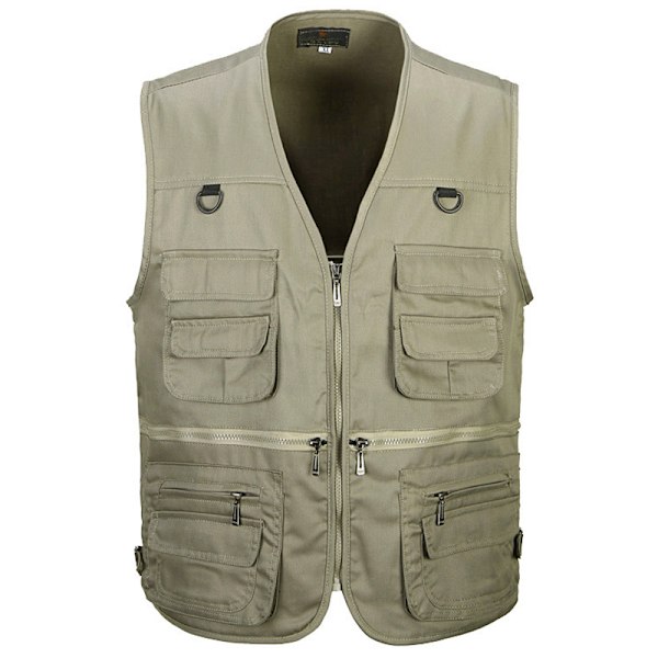 Fiskevest til mænd, hurtigtørrende, løs, afslappet, lynlåslomme, V-hals, gave, khaki khaki 3XL