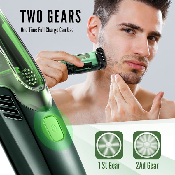 Skjeggtrimmer med vakuum for menn, mustasjetrimmer med 20 lengde- og stiljusteringer, innebygd vakuumtrimmer for mustasje, kinnskjegg, ansiktshår, Re