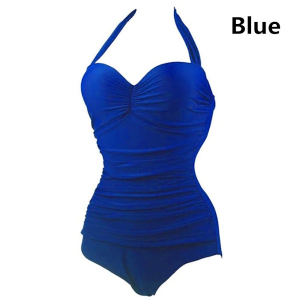 Vatsaa litistävä topattu uimapuku naisille, sininen blue XL