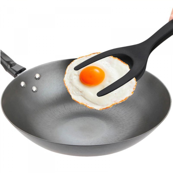 Stekt ägg dubbelspatel, non-stick matklämma 2-i-1 silikon äggvändare pannkaksbrödklämma grillspade matgrepp tång