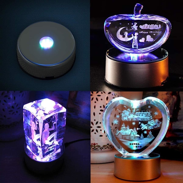 LED Display Base, 7 Fargeskiftende Lys, Elektrisk Spinnende Plate, for Glassdekorasjon, 3D Fotoglass, Hjemmeinnredning