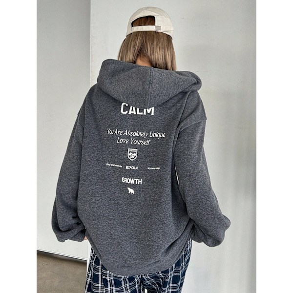 Dazy Slogan Grafik Drop Shoulder Snøre Mørkegrå Dark Grey XL
