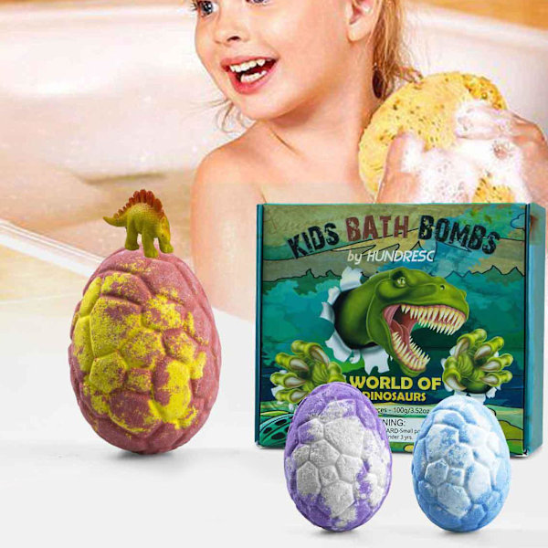 100% Nya Badbomber för Barn med 6 st Överrasknings-Dinosaurie Leksaker Inuti, Organiska och Naturliga Bubbelbad Fizz Spa Badbomb Set Present