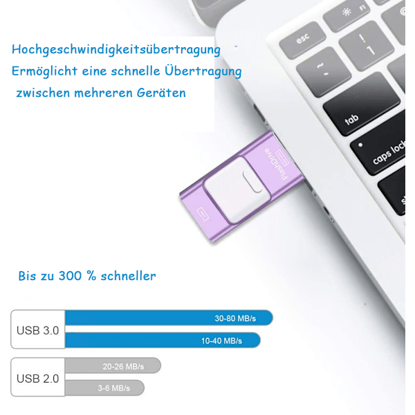 Snabb Extern Minneslagring för Telefon och Laptop PC, Säker Krypterings-USB-minne med AI-Teknik (256GB)