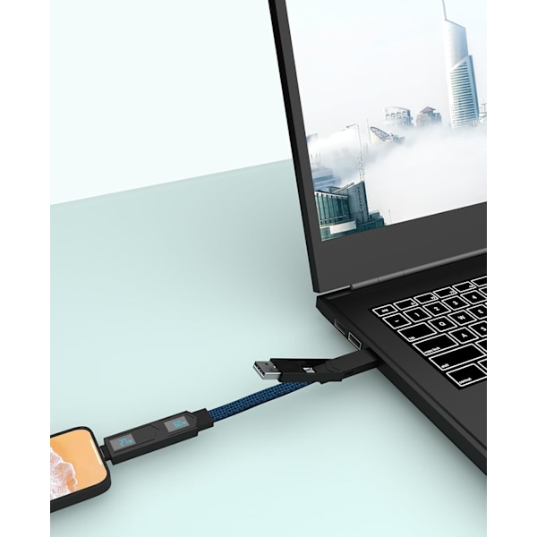 4-i-1 PD65W Datakabel Multi USB Laddningskabel: Kort EDC-kabel för Lightning, Typ C och A Blue