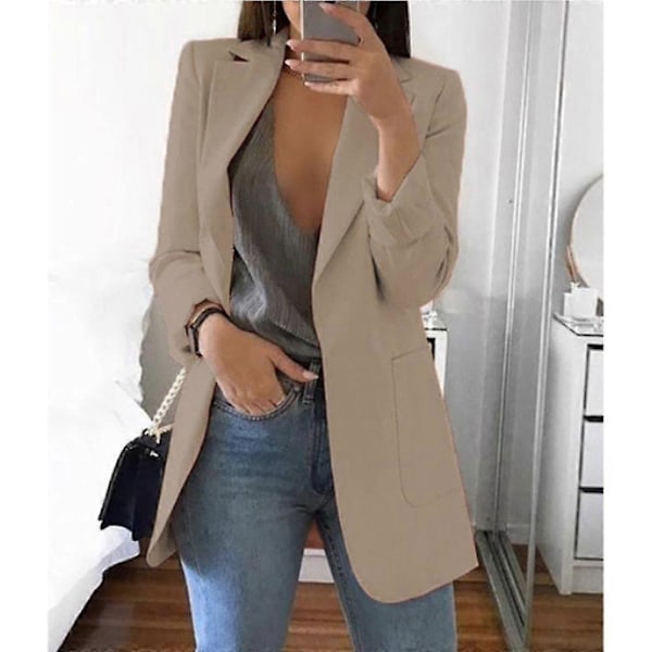 Naisten bleiseri, työ- ja toimistobleiseri, rento pitkähihainen päällysvaate, lonkkapituinen khaki Khaki 2XL