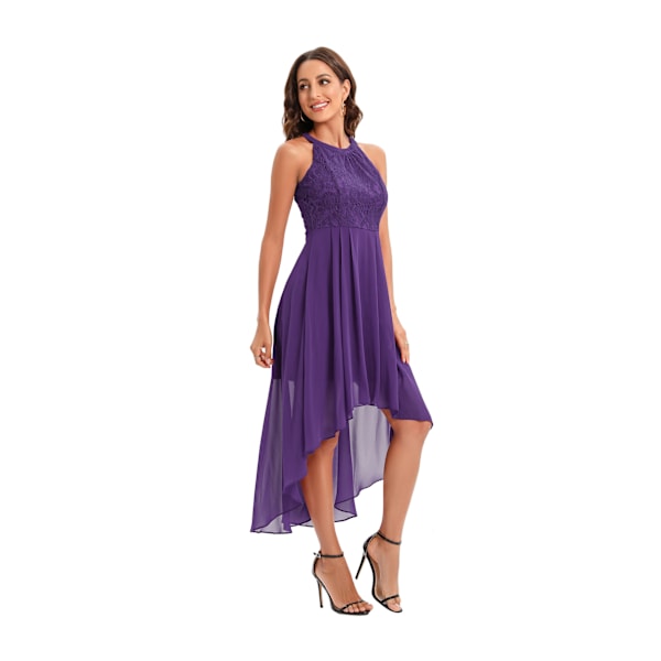 Dam Vintage Halterneck Blommig Spets Rygglös Brudtärneklänning Lila M purple m
