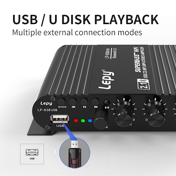 LP838 Bluetooth Subwoofer Forstærker 12V Bil 2.1 Kanal Audio Afspiller Forstærker 15.4×12.9×3.9cm