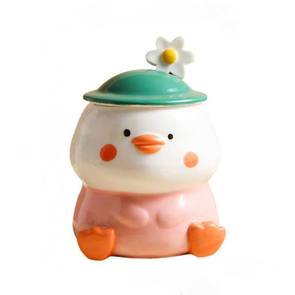Rolig Anka Kopp 3D Söt Mugg Keramisk Kaffemugg med Sked och Lock Kawaii Mugg Djurmugg för Kvinnor Flickor Söta Födelsedags Julklappsidéer Pink