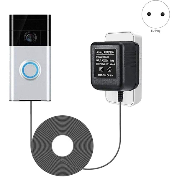 18V 500MA Strømadapter Batterioplader Adapter til Ring Doorbell Udendørs EU Stik