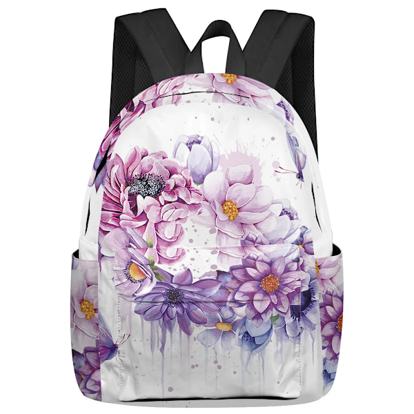 Akvarell Lila Blomma Fjäril Ryggsäckar Tonåringar Student Skolväskor Laptop Ryggsäck Män Kvinnor Resa style 7