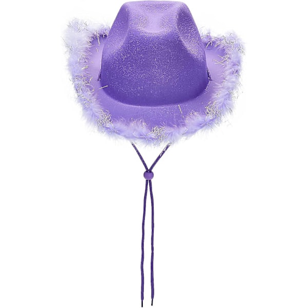 Cowboyhatt for kvinner i vintage stil med fluffy fjær, bred brem, Western Disco Cowboyhatt