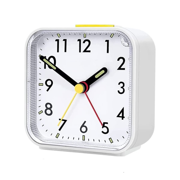 Analog väckarklocka utan tickande med ljus och snooze-funktion och toppknapp, högt alarm, tyst väckarklocka, batteridriven white