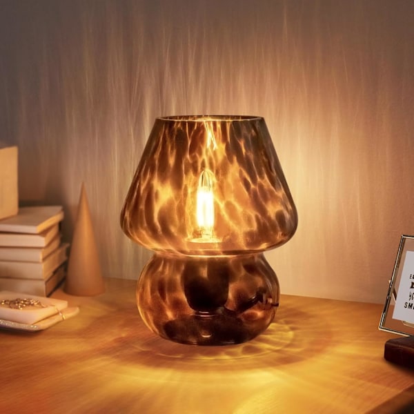 Svamp Lampa, Liten Vintage Bordslampa för Sovrum Nattduksbord, Klar Glas Sängbordslampa