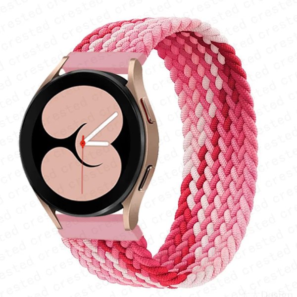 Flätat Solo Loop för Samsung Galaxy Watch 4/5/6/44mm 40mm/classic armband 46 42mm/active 2/Gear S3 armband 22mm 20mm klockarmband Jordgubbsröd h Strawberry red XS