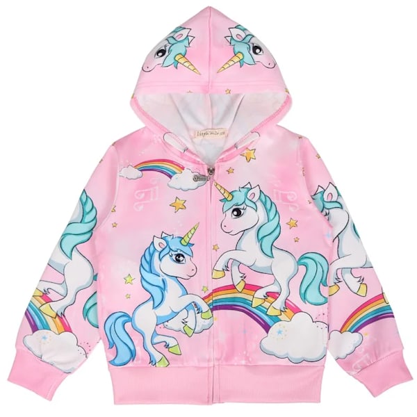 små jackor flickkläder barnkläder min moana barnjackor för flickor enhörning häst vinter dragkedja kofta med huva Rosa Pink 4