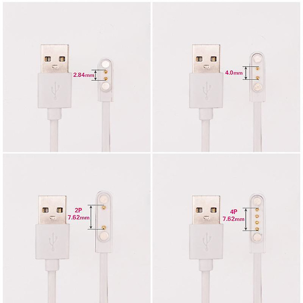 1 stk. Universal Smart Watch Opladerledning, Magnetisk Opladerkabel 2 Pin 4 Pins USB Oplader til Smart Watch 7.62mm 2.84mm 4mm [kk] v 4.0mm size 2pin