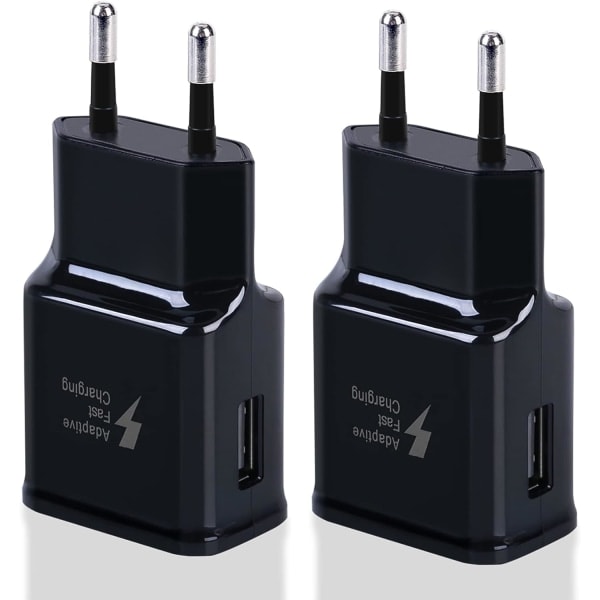Musta Yhteensopiva Laturi 2-Pakkaus Nopea USB-Lataussovitin Samsung S22/S21/S20/S10/S10E/S6/S7/S8/S9/Edge/Plus/Active/A72/A53 5G -Xin