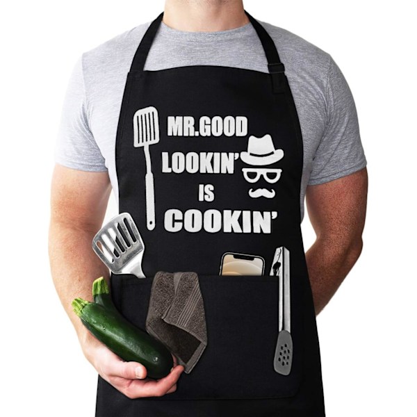 Förkläden för män, Mansförkläde, Roliga förkläden för män, Roligt kockförkläde, Mr. Good Lookin' is Cookin'-förkläde, Grillförkläde för BBQ
