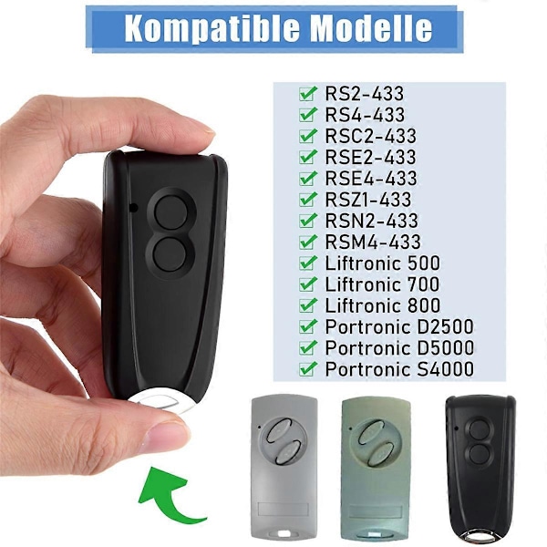 stk Garageportåbner Fjernbetjening til RSC2-433 RSE2-433, RSZ1-433, Porttransmitter til Liftronic