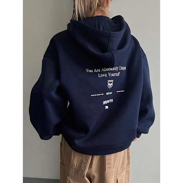 Dazy Slogan Grafisk Drop Shoulder Snøre Blå Blå Blue M