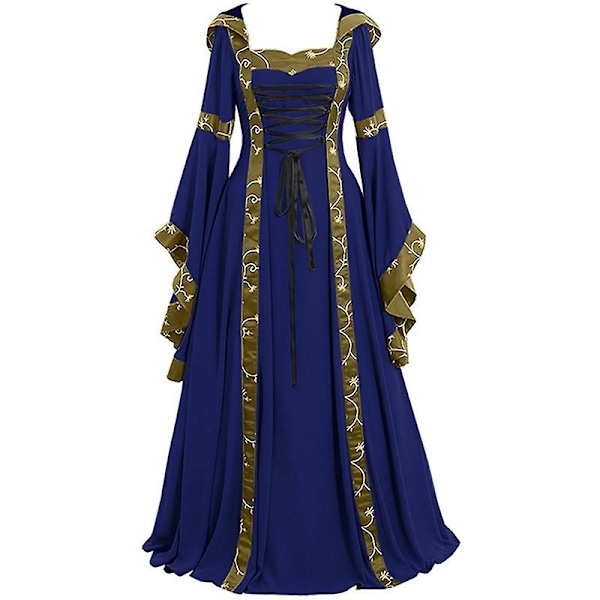 Hallown Dame Europæisk Middelalderlig Hof Fancy Vampyr Cosplay Kostume Karneval Vintage Stropløs Langærmet Dronning Elegant Kjole 12A Blå 12A Blue 3XL
