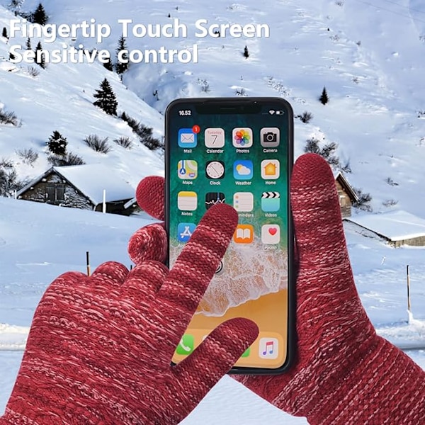 Vintervarma Touchscreen-Vantar för Kvinnor, Termiska Stickade Ullvantar med Fleecefoder för Kallt Väder Purplish Red