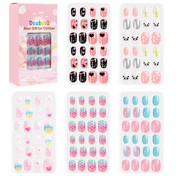 120st/ set Barn söta lösnaglar Komplett DIY Nail Art k