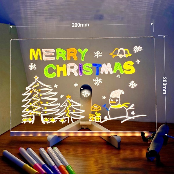 LED-tavle med farver, akryl whiteboard med lys, lysende akryl tavle, oplyst whiteboard med stativ der lyser