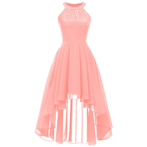Naisten Vintage Halterneck Kukka pitsi Selästä Avoin Morsiusneito Mekko Pinkki S pink s