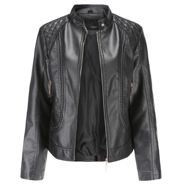 Faux läderjacka för dam, motorcykeljacka svart black XXXL