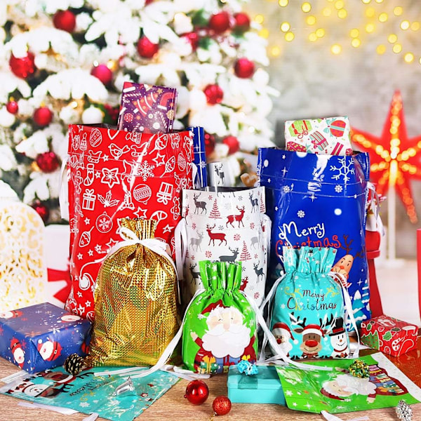 30 st. Paket Julsnöre Påsar, Julfolie Presentpåsar för Julgåvor Festpresenter (