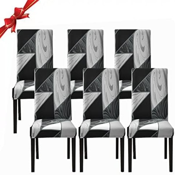 6-pack stretch matsalstolsöverdrag (geometrisk svart, 6-pack), Uni