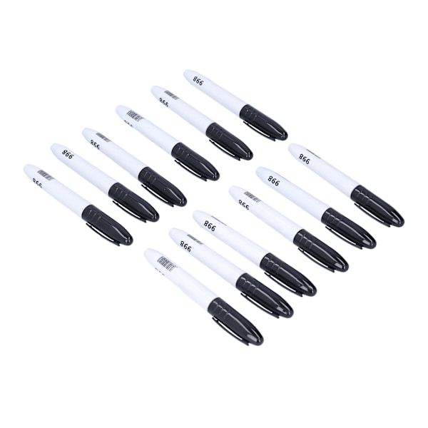 12 st permanenta märkpennor med tjock spets, snabbtorkande, plast, metall, färgläggning, klotter, överstrykningspenna (svart)