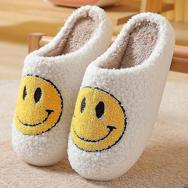 Tofflor med Smiley-ansikte, Damtofflor, Leende Tofflor, Vita White 42-43