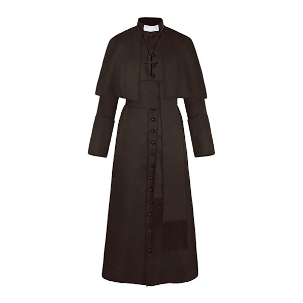 Yksivärinen papin asu keskiaikainen retro cosplay-asu ristikaulakorulla (musta) ruskea brown l