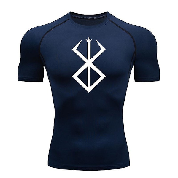 Anime Berserk -printti miesten kompressiopaita lyhythihaisena, treeniin ja kuntoiluun sopiva aluspaita, nopeasti kuivuva urheilu T-paita, tummansininen 1 Navy Blue 1 XXXL
