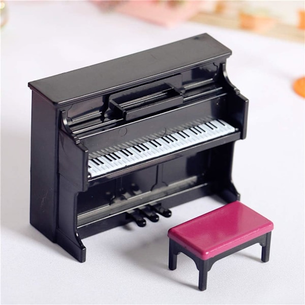 Miniatyr Svart Piano & Pall Simulerande Pianomodell Dockskåpsdekoration Tillbehör Mini Ornament Hem Trädgård Möbler Deco
