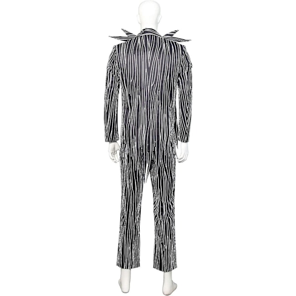 Jack Skellington Herrkostym för Halloween Cosplay Randig Kostym med Byxor Fladdermus Fluga för Vuxen Halloween Cosplay Kostym Rekvisita L