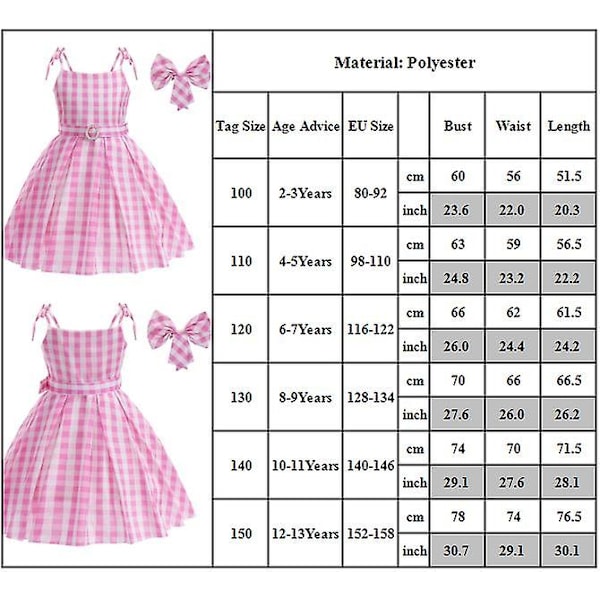 Barbie-tyttöjen Cosplay-juhlamekko Syntymäpäiväpuku Hiussolkella ja Rusettilahjalla 2-3 Years