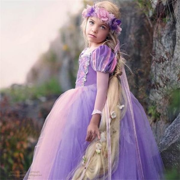 Prinsessa Rapunzel klänning Trasseldräkt + 7 extra tillbehör 120 cm 120 cm one size