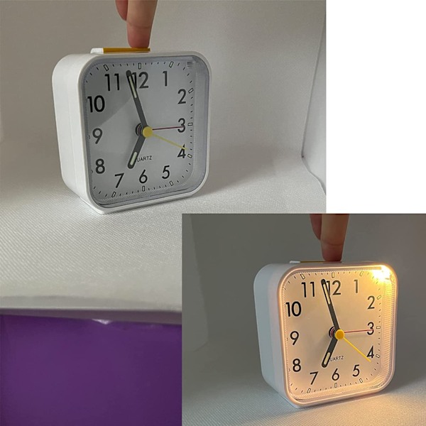 Analog väckarklocka utan tickande med ljus och snooze-funktion och toppknapp, högt alarm, tyst väckarklocka, batteridriven white