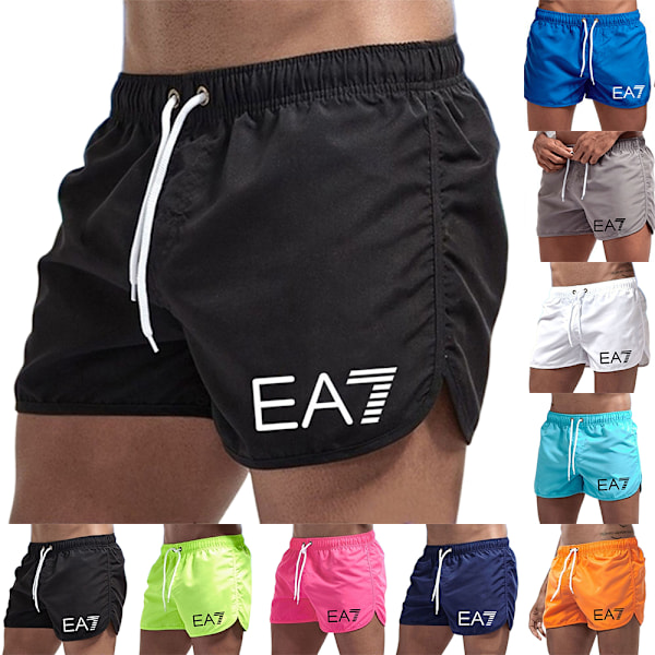 EA7 Herr Badshorts med tryck - Badbyxor - Sommarstrand Gym Sport Kortbyxor Badkläder White o White XL