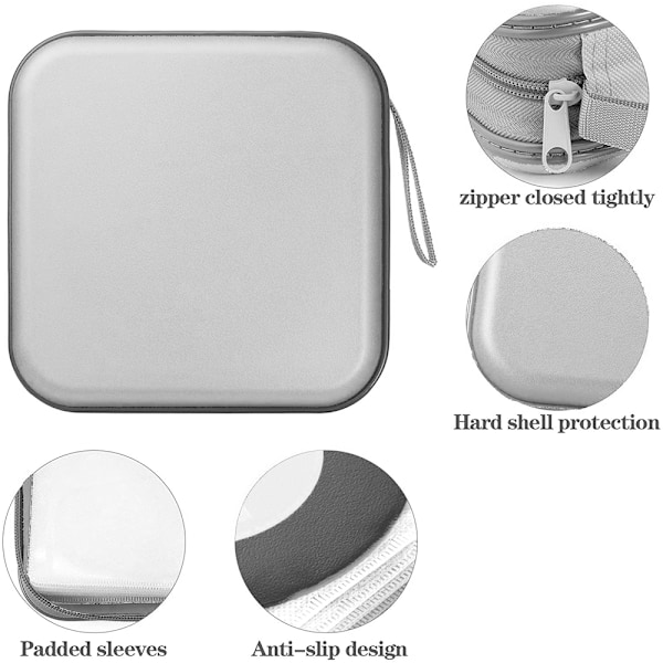 CD-fodral för 40 skivor, bärbart hårt plast DVD-fodral, silver